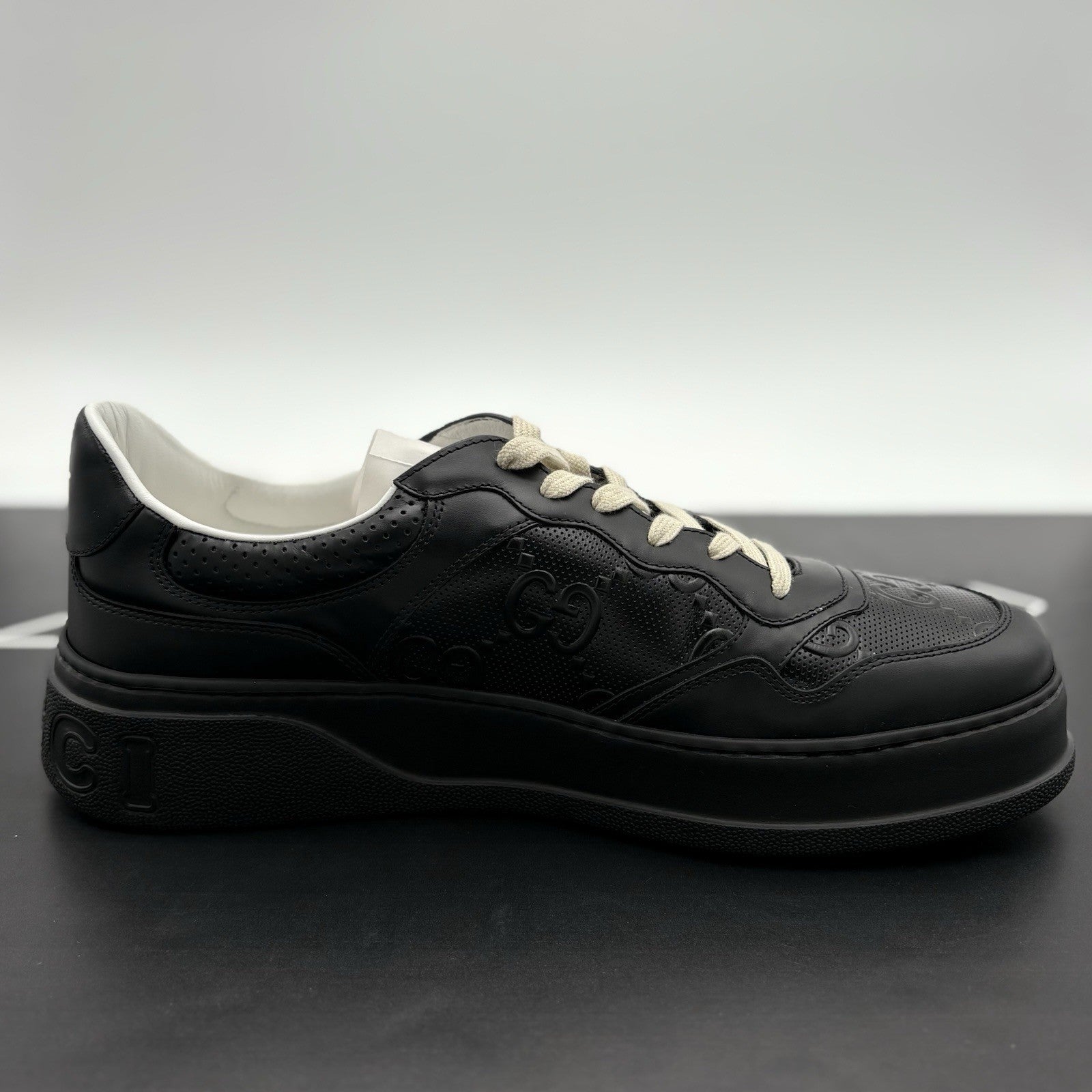 Size 12.5 G (13 US) - Gucci GG Embossed ' Black Leather ' | BRAND NEW!