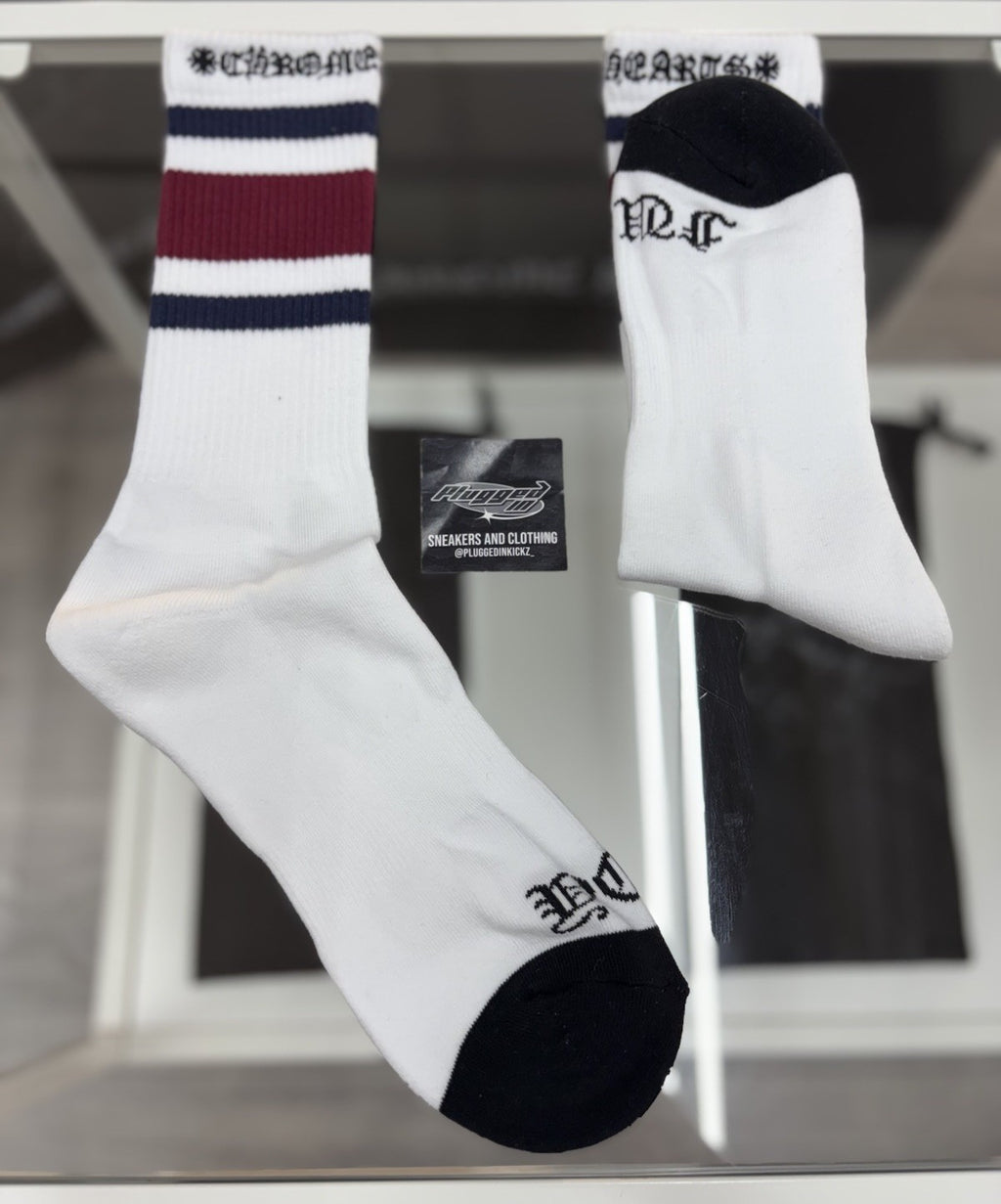 Size Medium (6-9 US) - Chrome Hearts Miami Socks ' White ' | NEW!