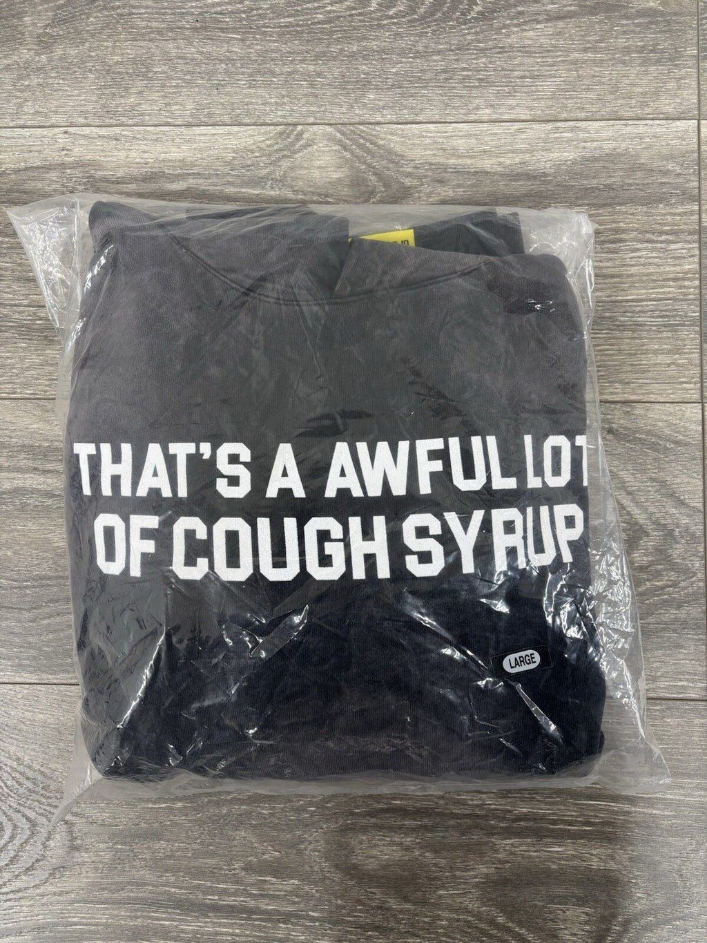 Size L - Thats A Awful Lot Of Cough Syrup Hoodie ' Bleached Black ' | BRAND NEW!