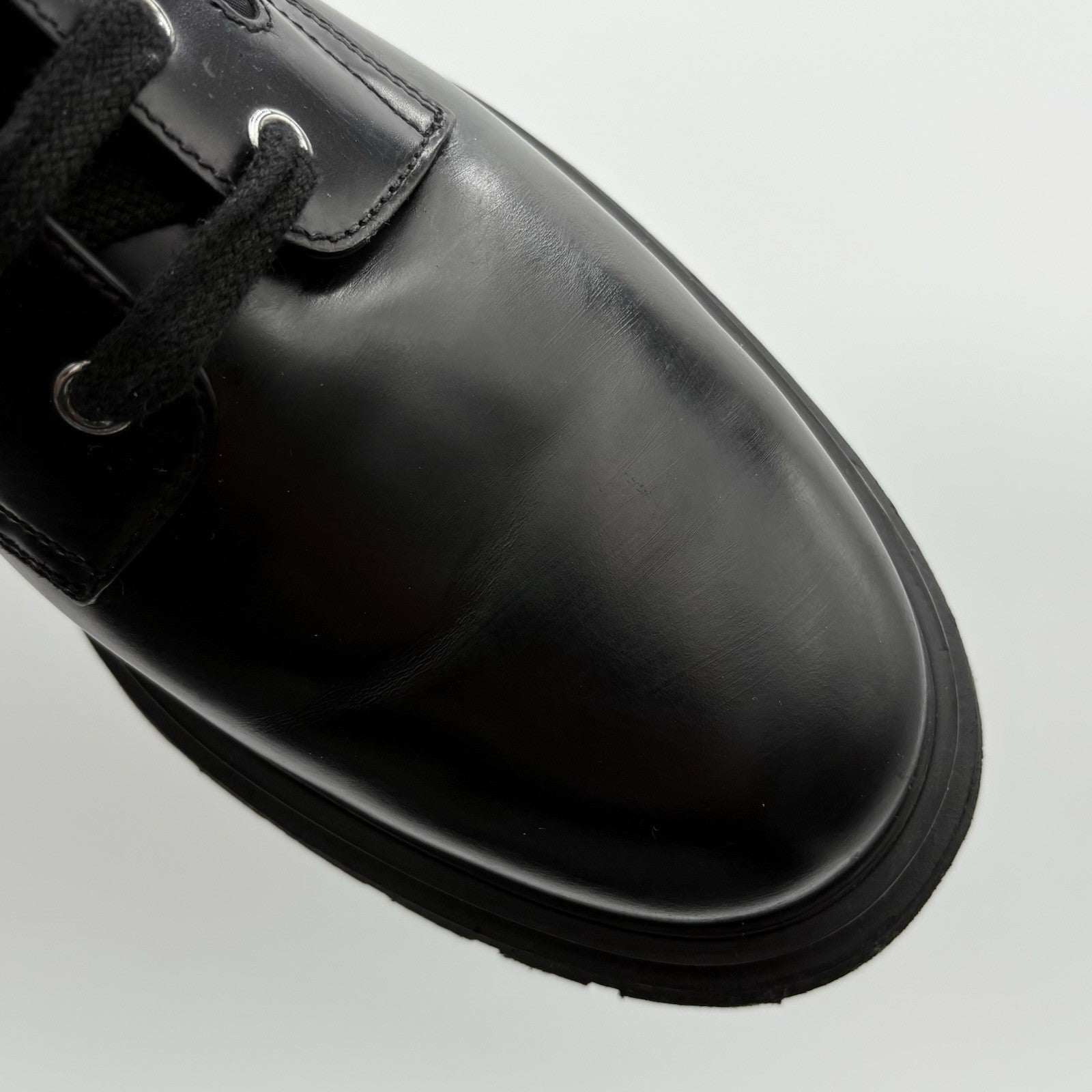 Size 9 UK (10 US) - Prada Nylon & Leather Triangle Logo Combat Boots ' Black '