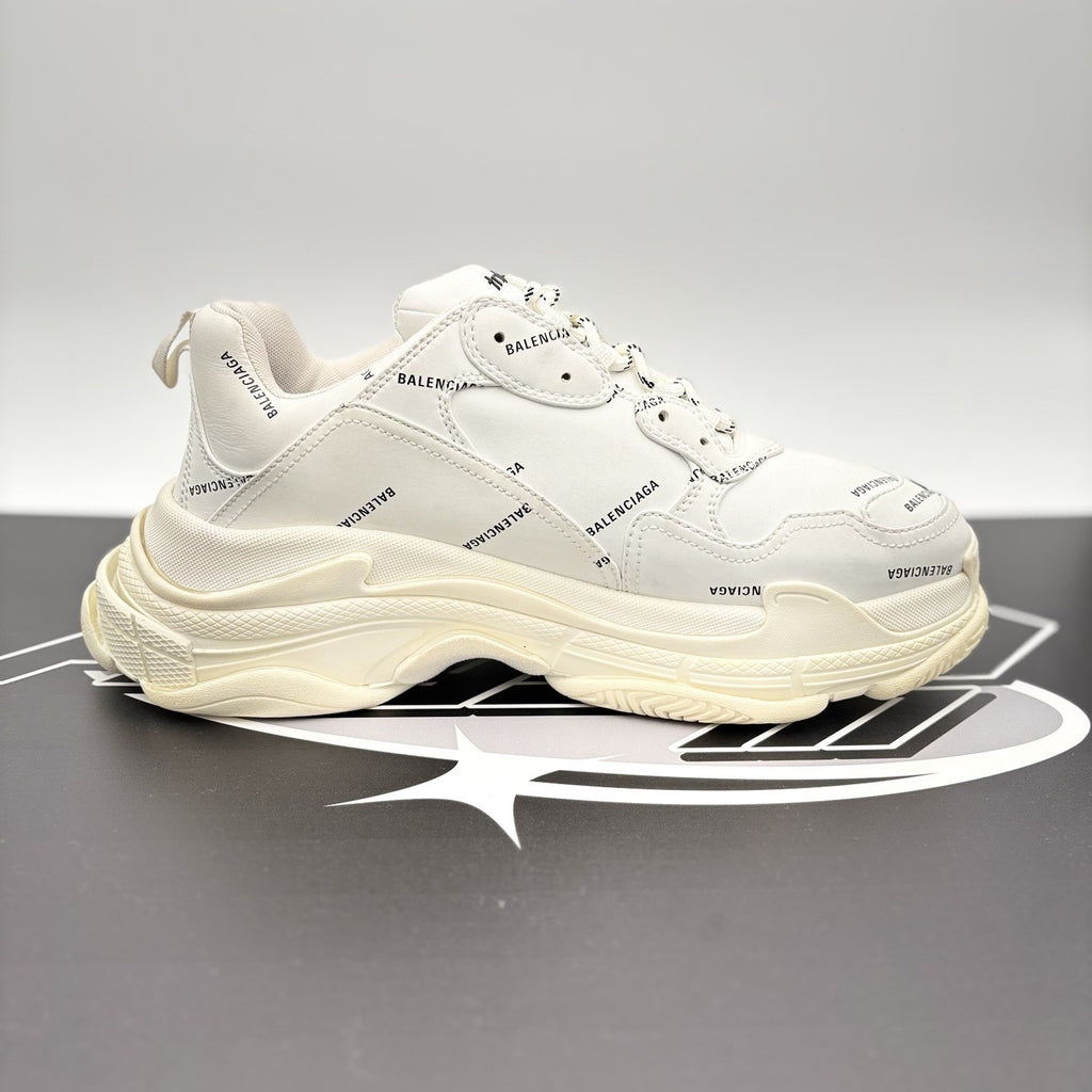 Size 45 (12 US) - Balenciaga Triple S ' Allover Logo White ' | GREAT!
