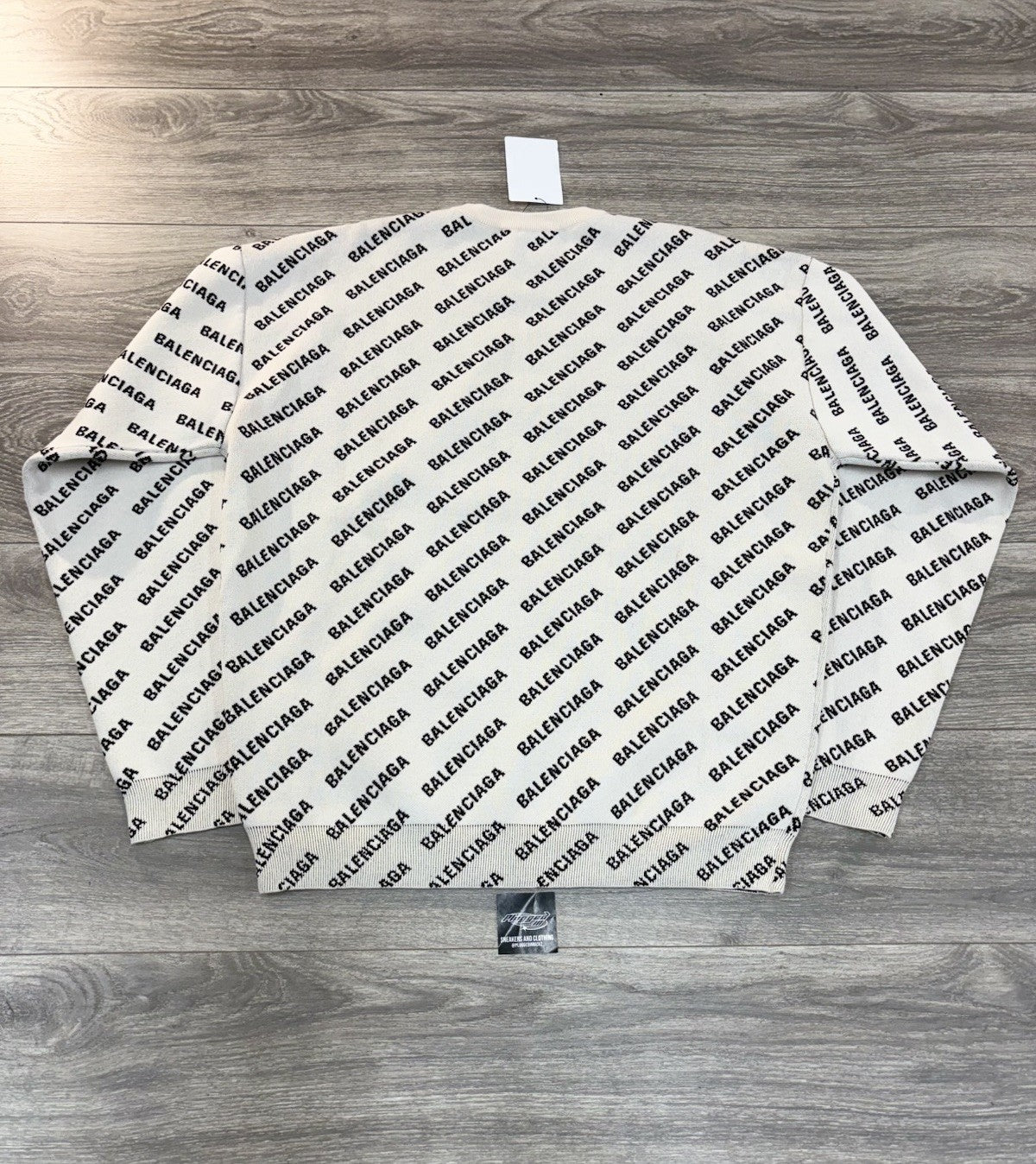 Size Small - Balenciaga All Over Logo Knit Crewneck ' White Black ' | BRAND NEW!