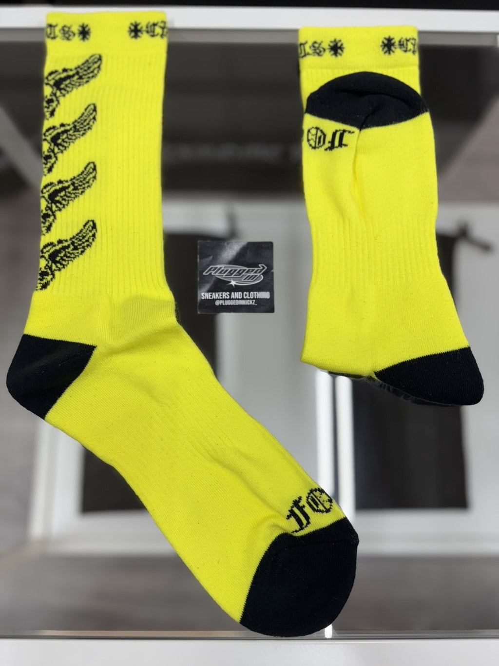 Size Large (9-13 US) - Chrome Hearts Foti Socks ' Neon Yellow ' | NEW!