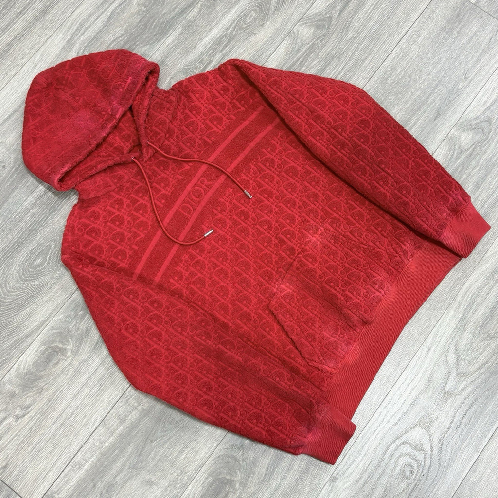 Size Medium - Dior Terry Cotton Towel Hoodie ' Red '