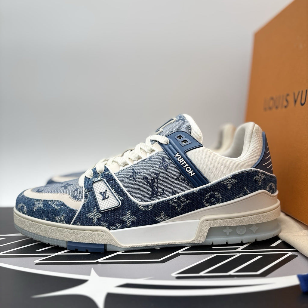 Size 11 LV (12-12.5 US) - Louis Vuitton Trainer Denim ' Navy ' | EXCELLENT!