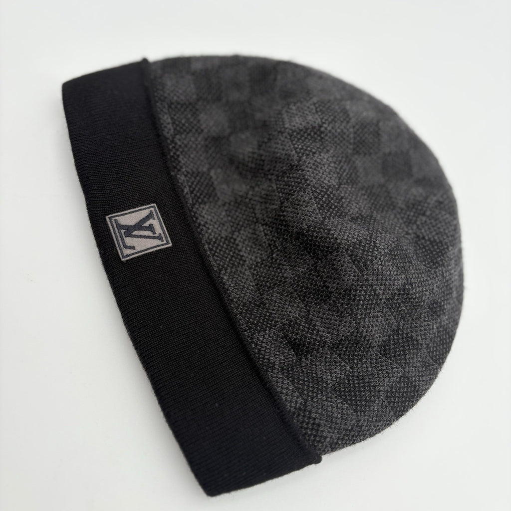 Louis Vuitton Wool Petit Damier Graphite Beanie ' Black Grey '