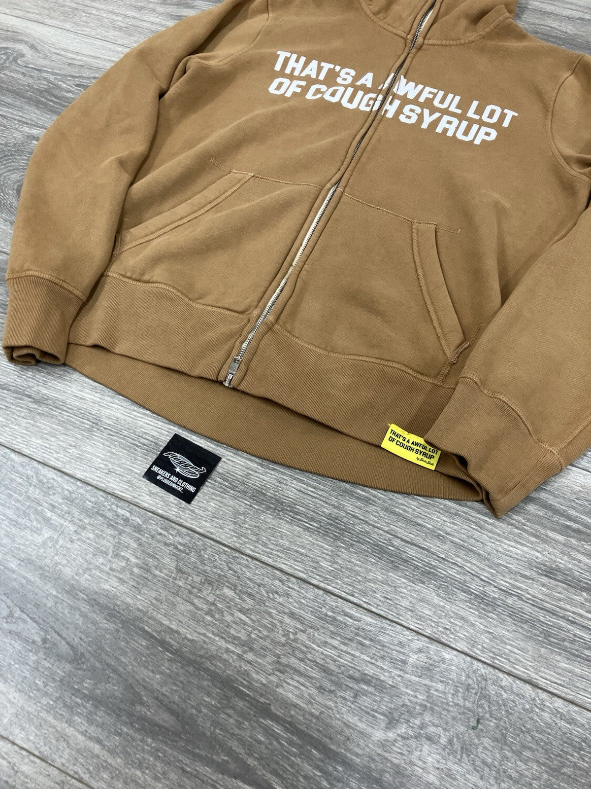 Size L - Thats A Awful Lot Of Cough Syrup Zip Up Hoodie ' Brown ' | NEW!