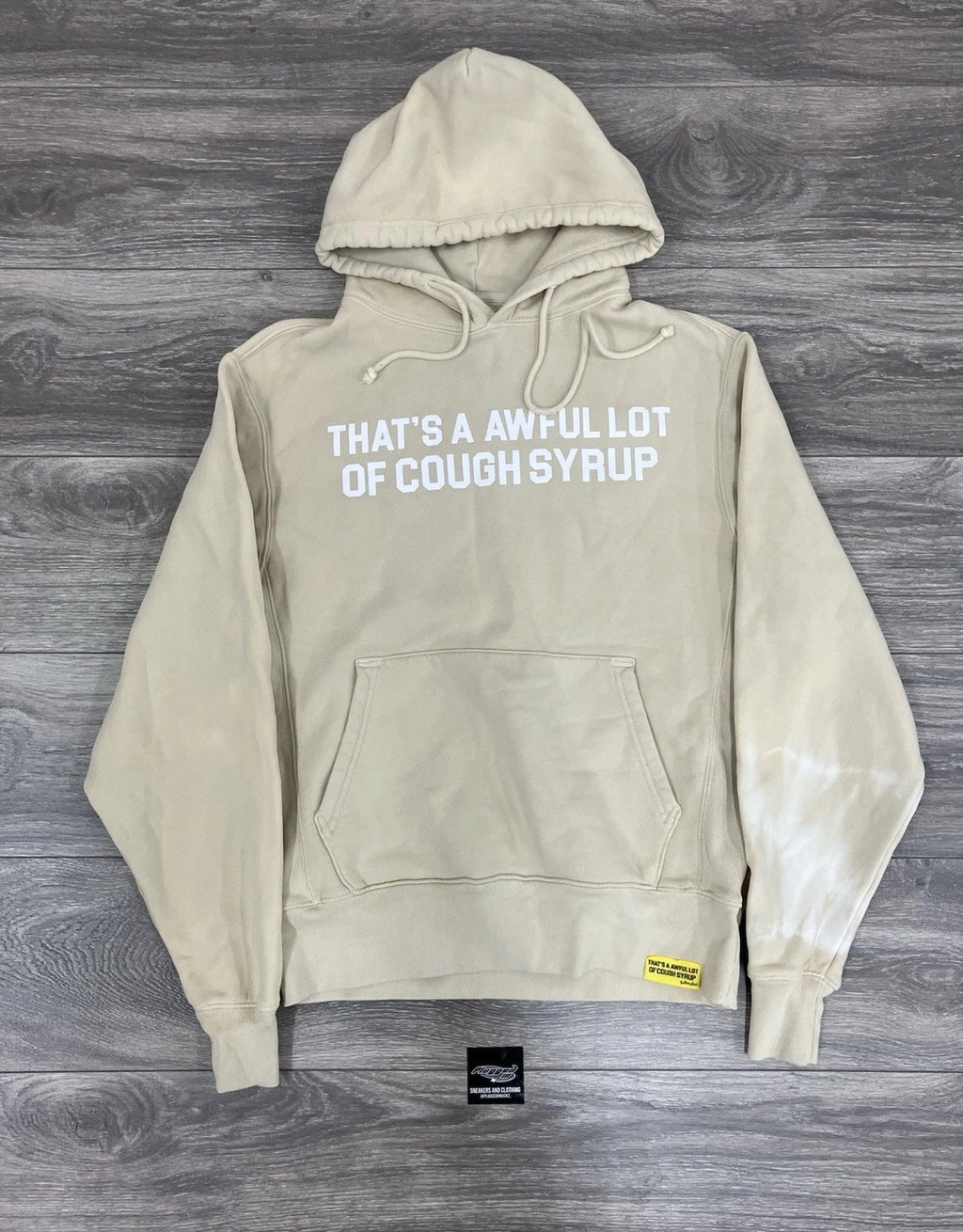 Size XS - Thats A Awful Lot Of Cough Syrup Hoodie ' Beige, White ' | NEW!