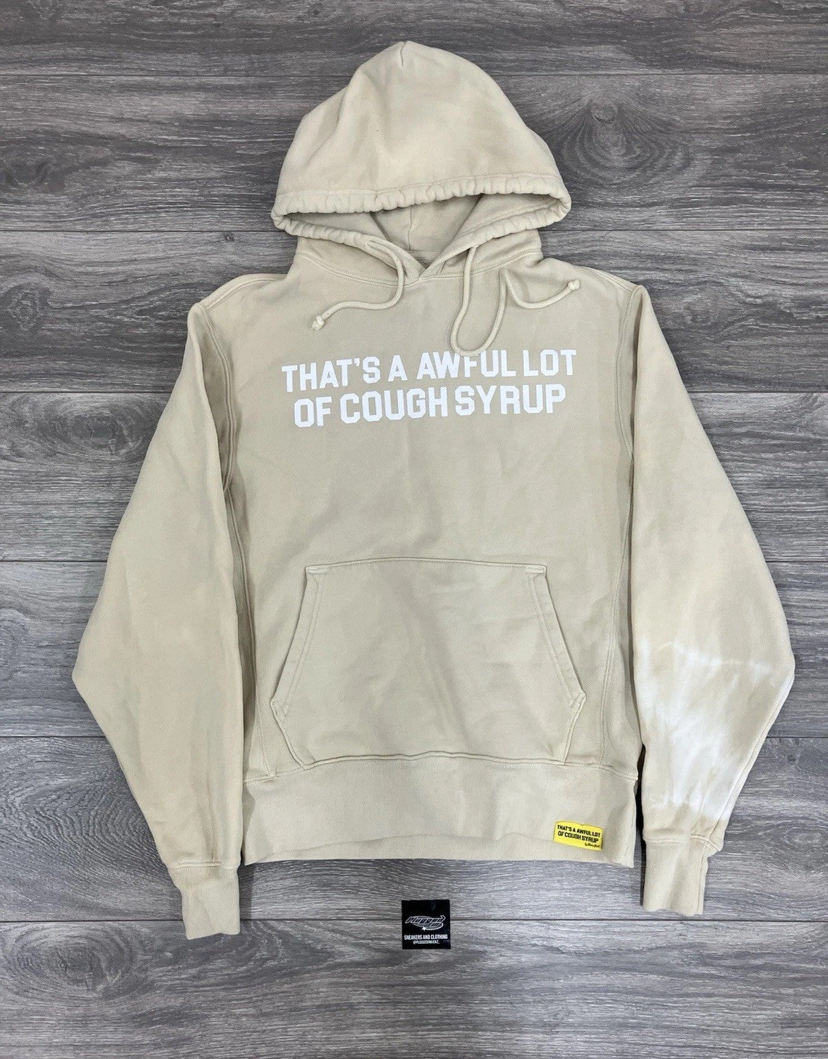 Size XS - Thats A Awful Lot Of Cough Syrup Hoodie ' Beige, White ' | NEW!