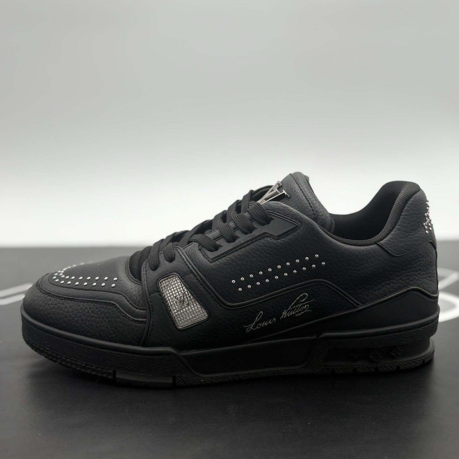 Size 8 LV (9-9.5 US) Louis Vuitton Studded Trainer ' Black ' | SUPER CLEAN!