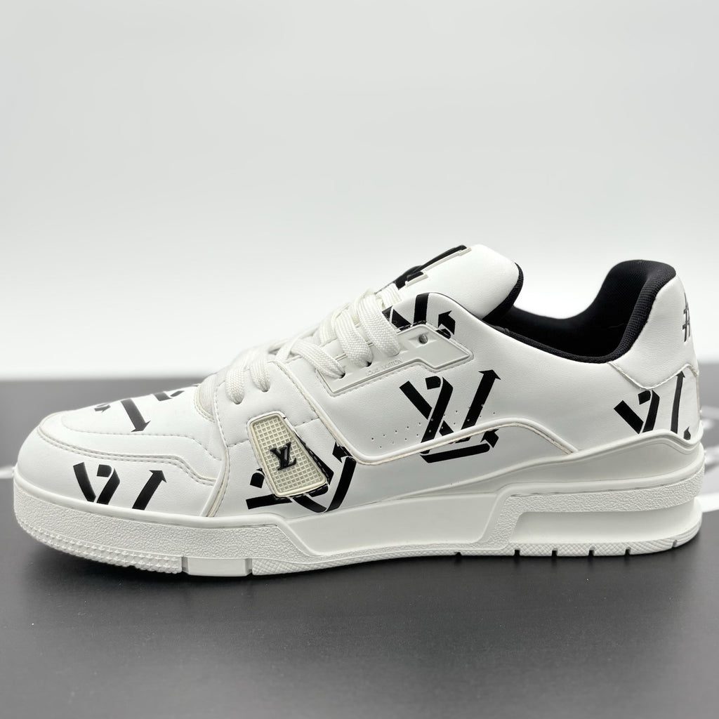 Size 10 LV (11-11.5 US) Louis Vuitton Trainer ' White Black Recycled ' | CLEAN!