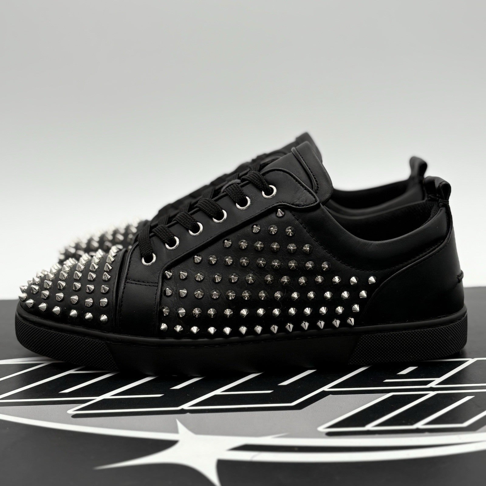 Size 43 (10 US) Christian Louboutin Low Silver Spikes ' Black ' | SUPER CLEAN!