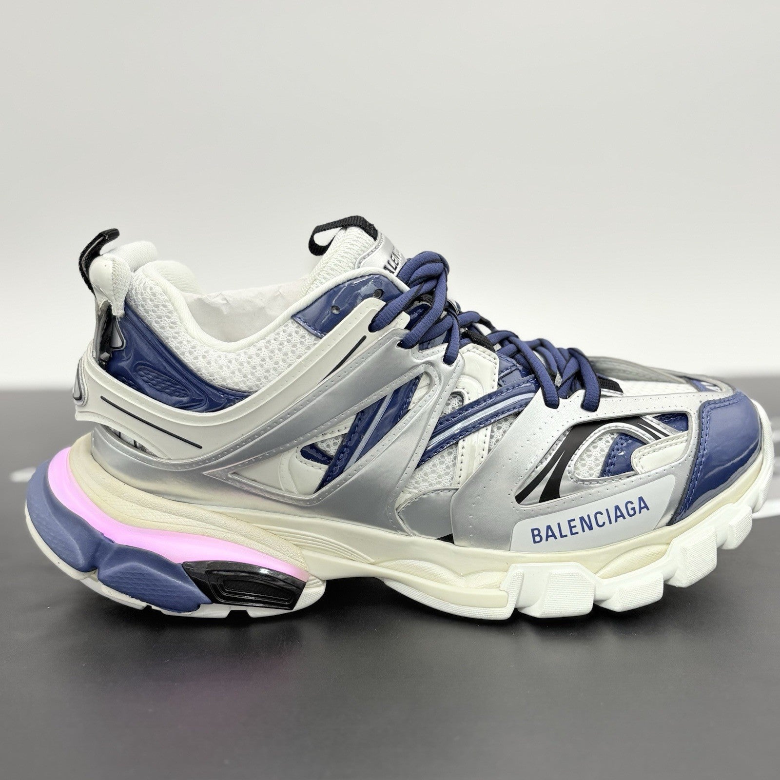 Size 41 (8 US) - Balenciaga Track LED Sneaker ' Silver Navy ' | BRAND NEW!