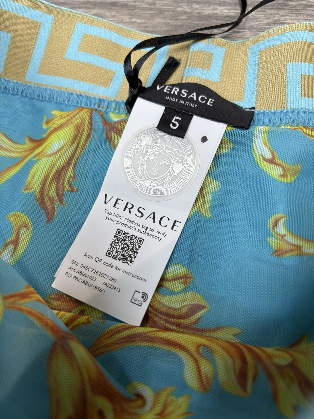 Size 5 - Versace Greca Border Swim Shorts' Blue ' | NEW!