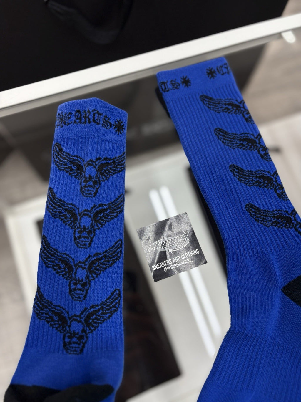 Size Medium (6-9 US) - Chrome Hearts Foti Socks ' Blue ' | NEW!