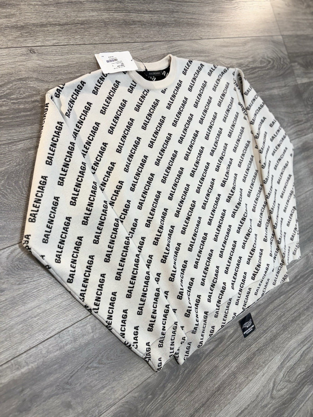 Size Small - Balenciaga All Over Logo Knit Crewneck ' White Black ' | BRAND NEW!