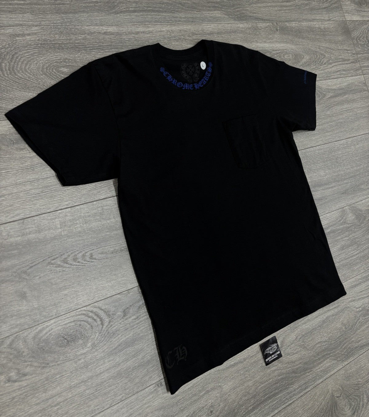 Size Large - Chrome Hearts Blue Neck Logo T-Shirt ' Black ' | BRAND NEW!