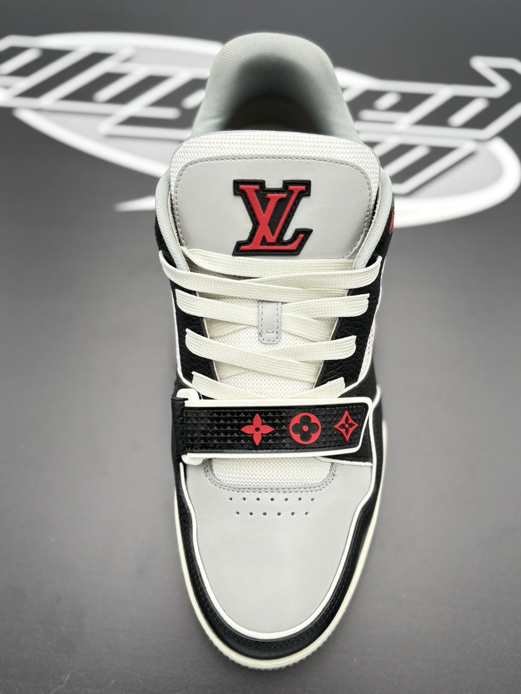 Size 9.5 LV (10.5-11 US) Louis Vuitton Trainer Strap ' Red Grey Black ' | CLEAN!