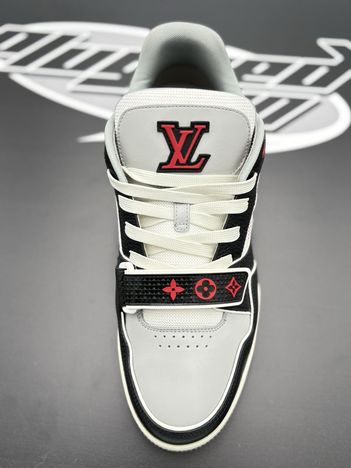 Size 9.5 LV (10.5-11 US) Louis Vuitton Trainer Strap ' Red Grey Black ' | CLEAN!