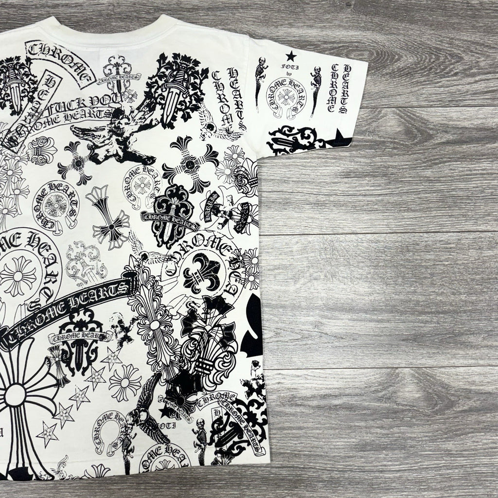 Size Small - Chrome Hearts All Over Logo Stencil T-Shirt ' White ' | RARE!