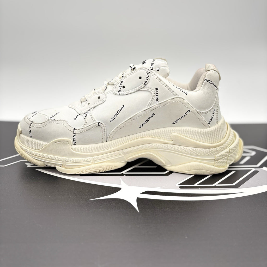 Size 45 (12 US) - Balenciaga Triple S ' Allover Logo White ' | GREAT!