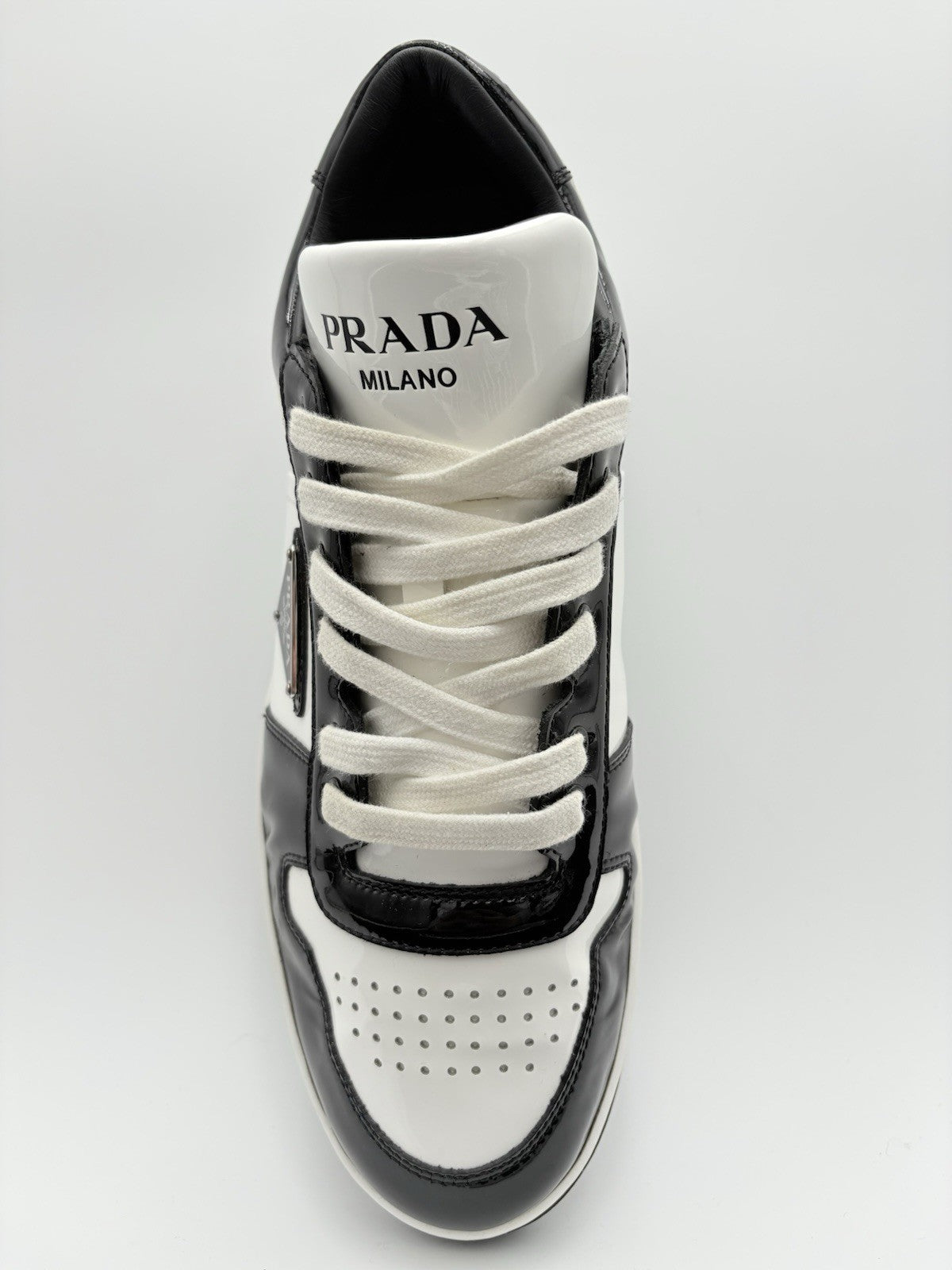 Size 8.5 UK (9.5 US) Prada Downtown Low Patent Leather ' Black White ' | GREAT!