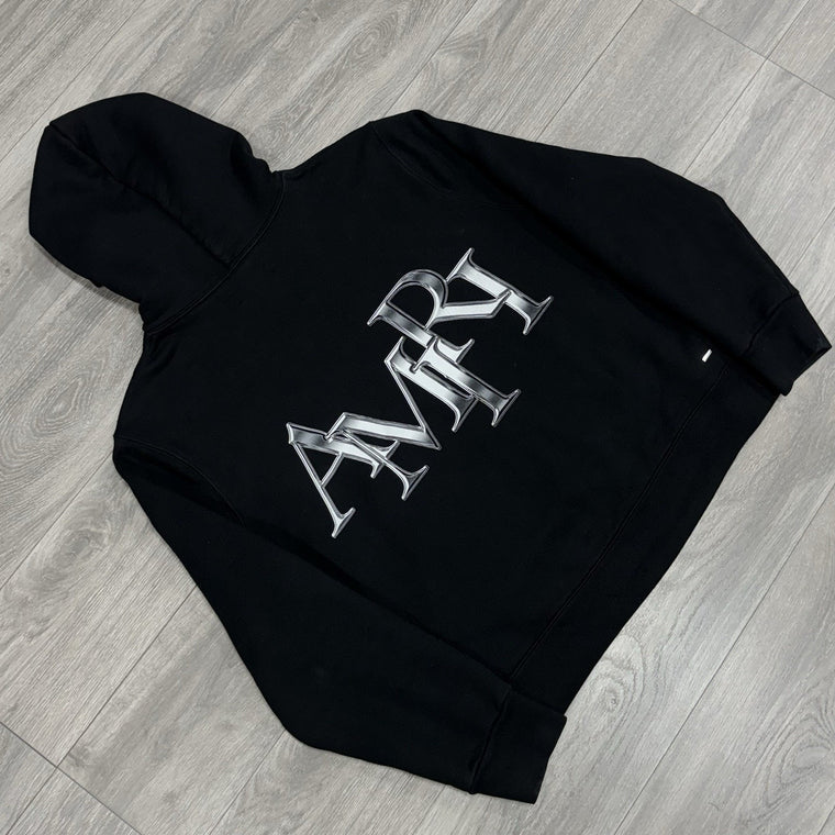 Staggered Logo Hoodie Black Silver — photo 2
