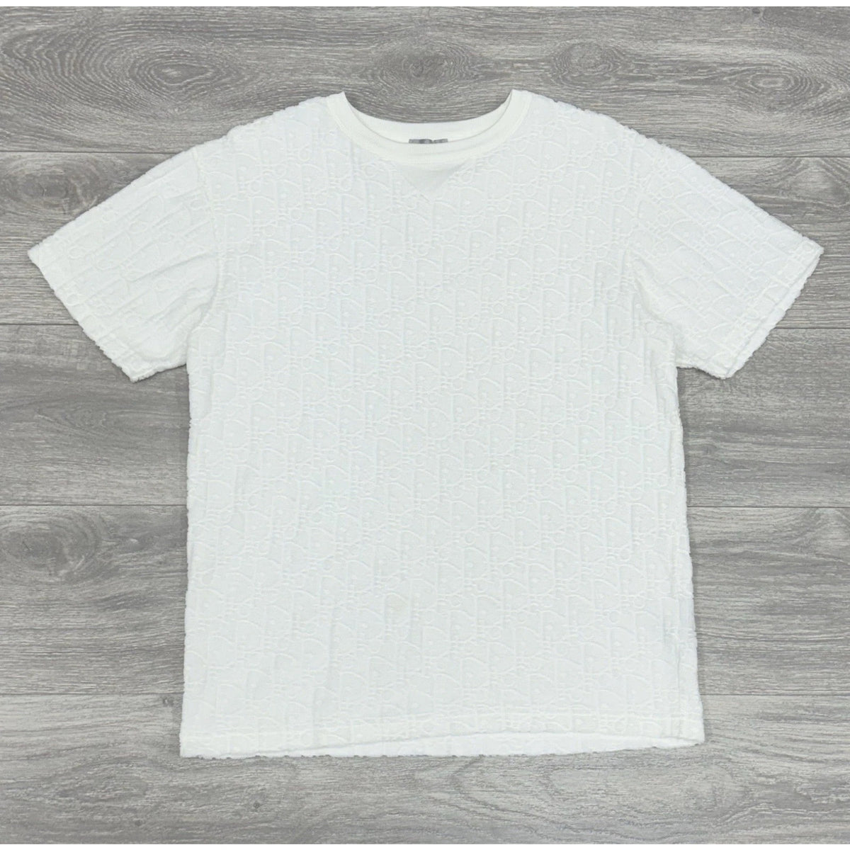 Relaxed Fit Oblique Terry Cotton Jacquard T-Shirt White