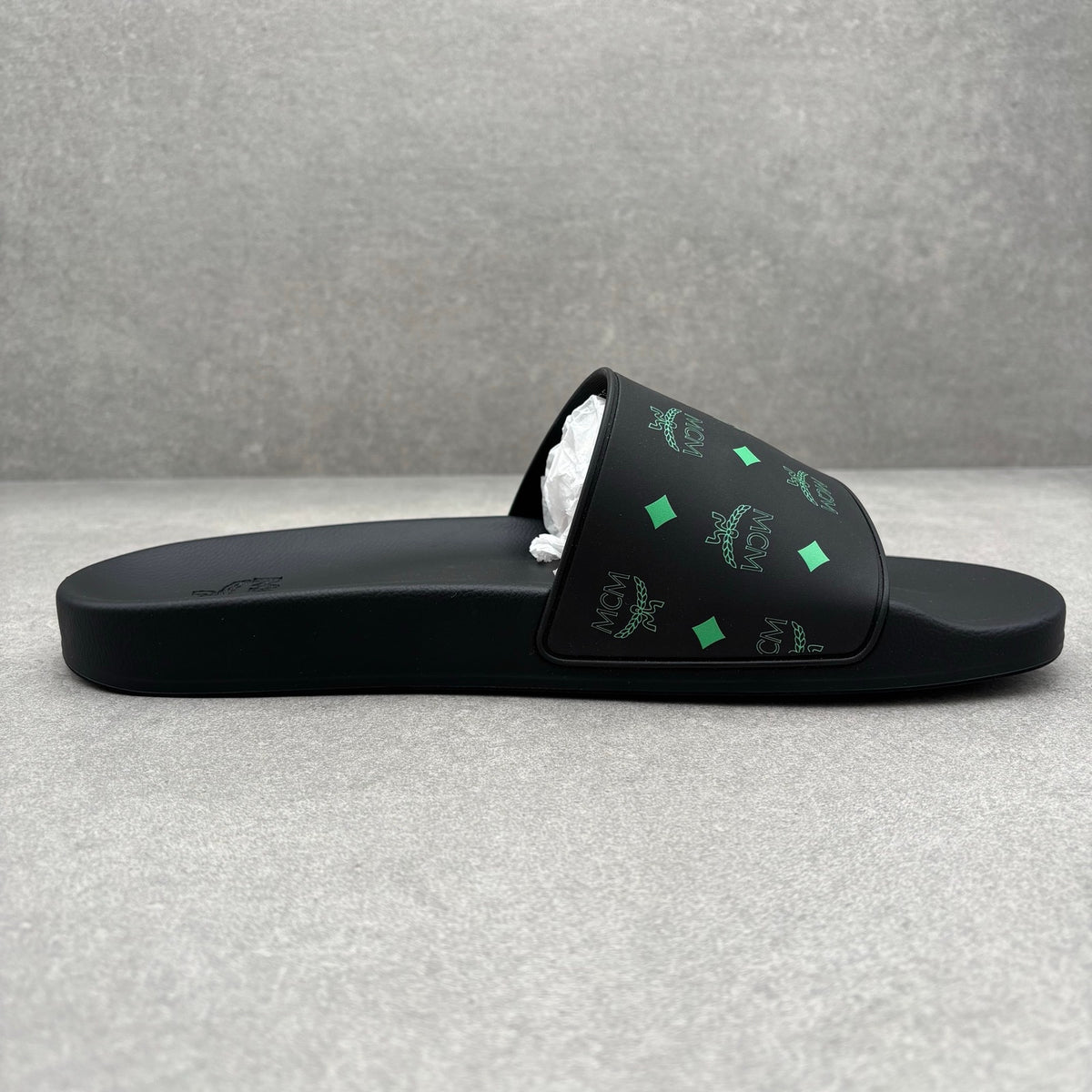 MCM Monogram Print Rubber Slides Black Splash Green — photo 12