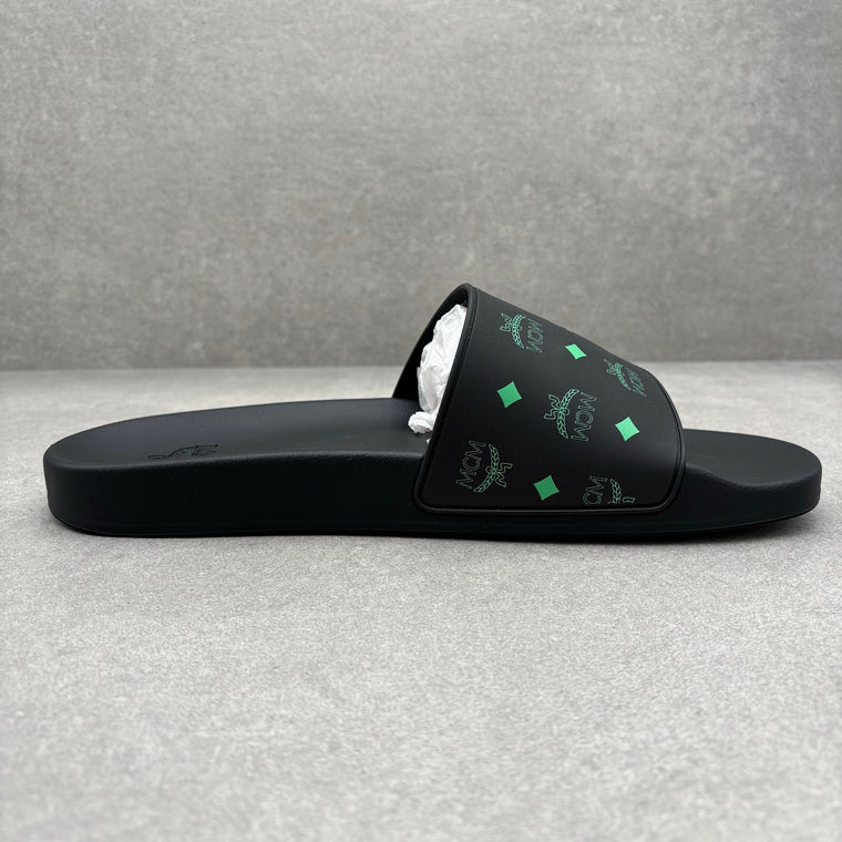 MCM Monogram Print Rubber Slides Black Splash Green — photo 12