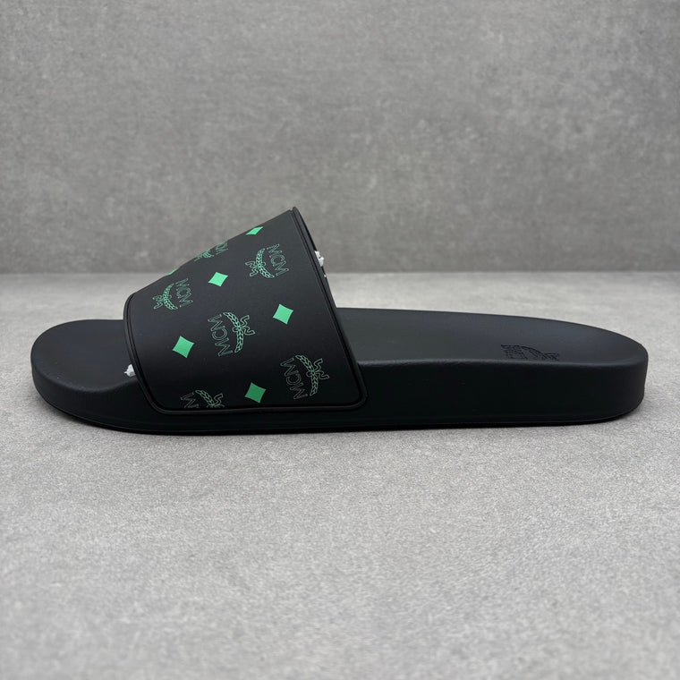 MCM Monogram Print Rubber Slides Black Splash Green — photo 10