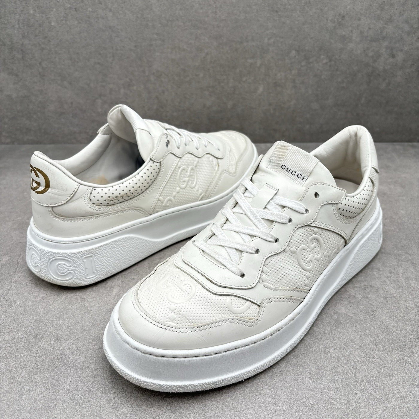 GG Embossed White Leather