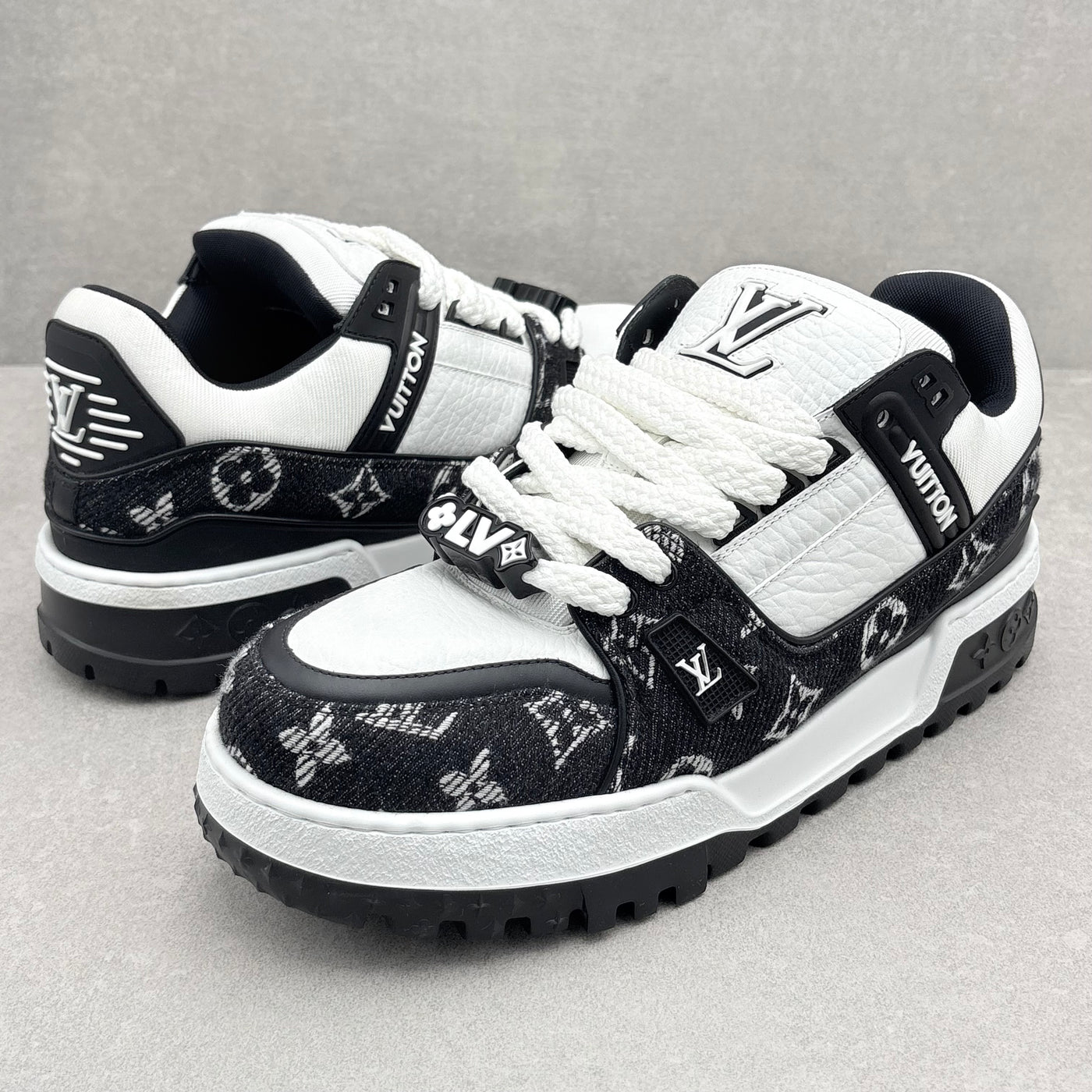 Louis Vuitton Denim Monogram Maxi Trainer Black White