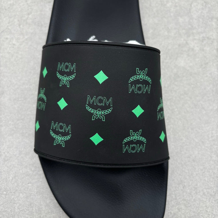 MCM Monogram Print Rubber Slides Black Splash Green — photo 6