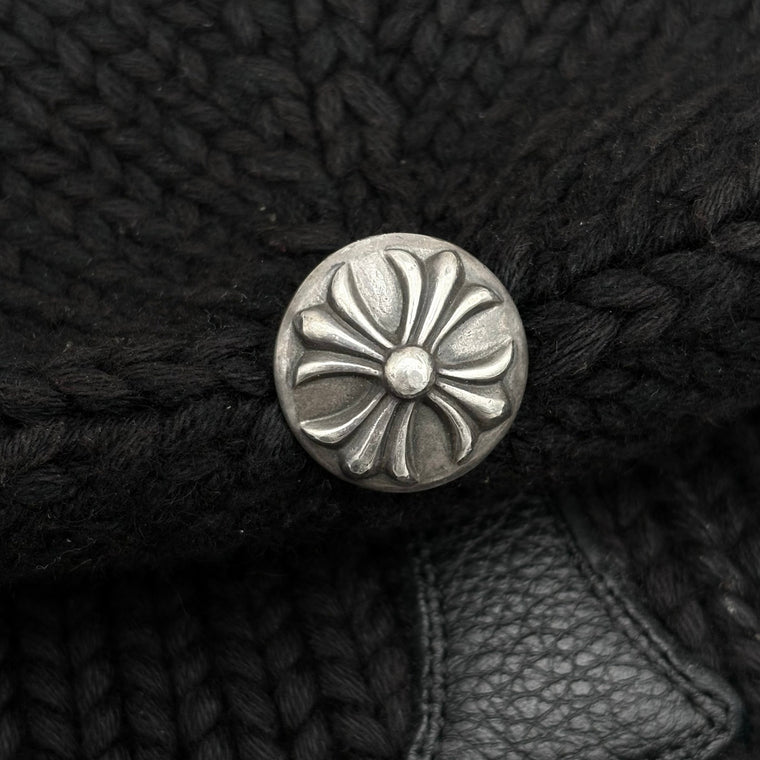 Leather Cross Patch Cable Knit Beanie Black — photo 6