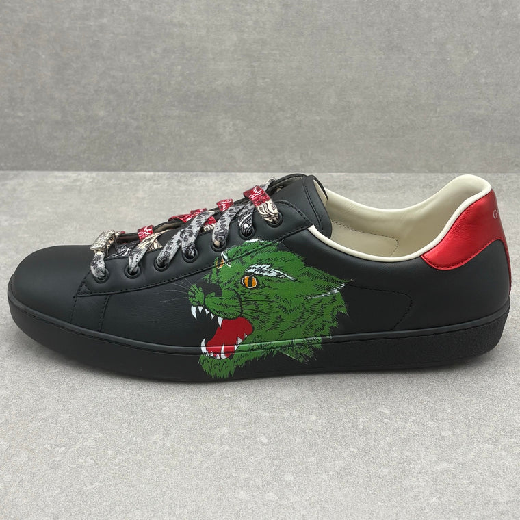 Ace Black Leather Sneaker Green Panther — photo 8