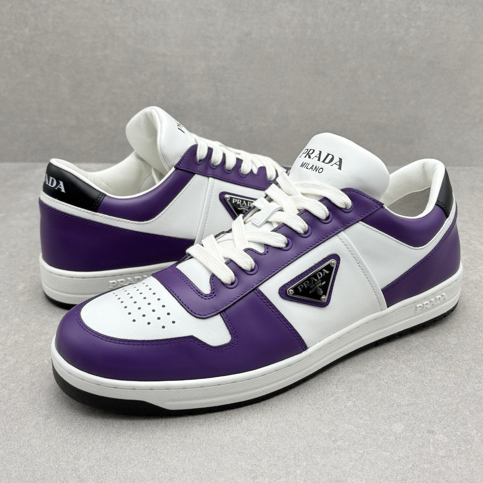 Prada Downtown Leather Sneakers ' White Purple ' | Size 10 UK (11 US)