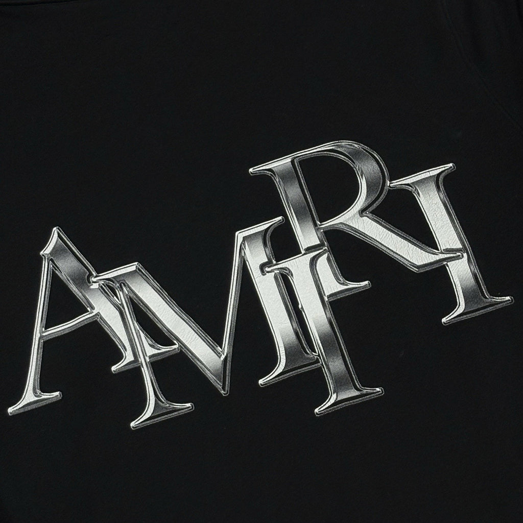 Amiri Staggered Logo Hoodie ' Black Silver ' | Size XL