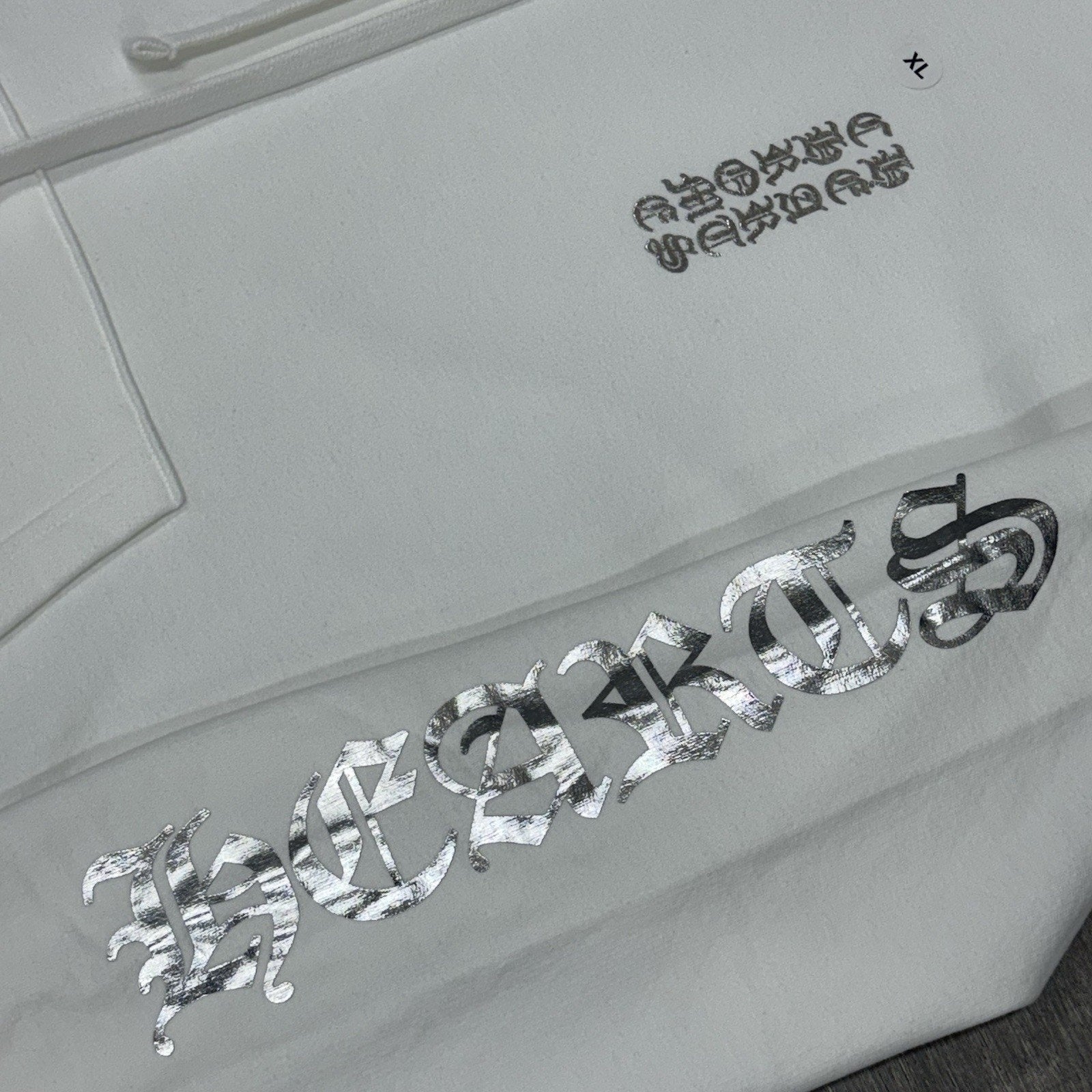 BRAND NEW! - Chrome Hearts Vertical Logo Foil Hoodie ' White ' | Size X-Large