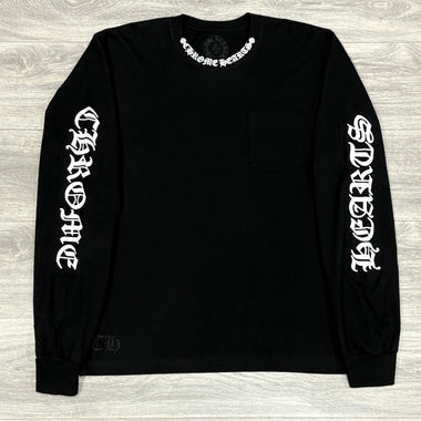 Neck & Vertical Logo Long Sleeve Black