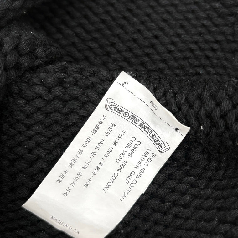 Leather Cross Patch Cable Knit Beanie Black — photo 9