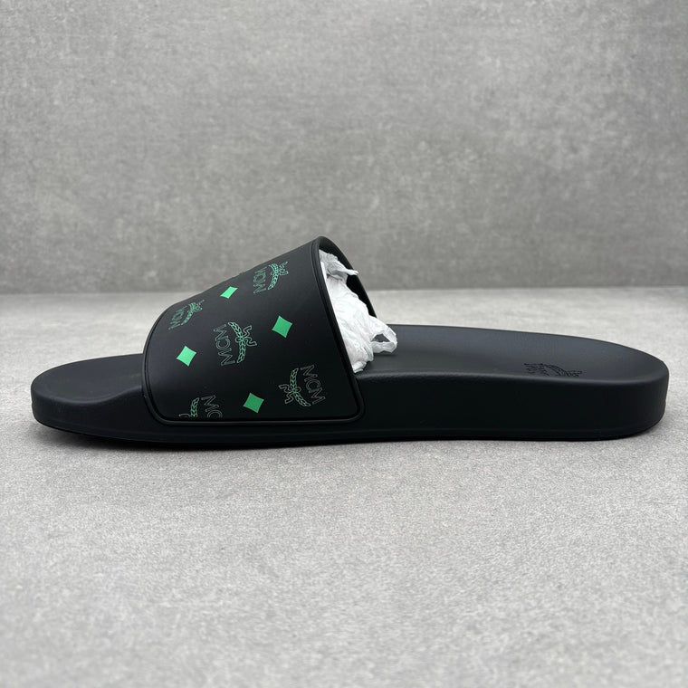 MCM Monogram Print Rubber Slides Black Splash Green — photo 4