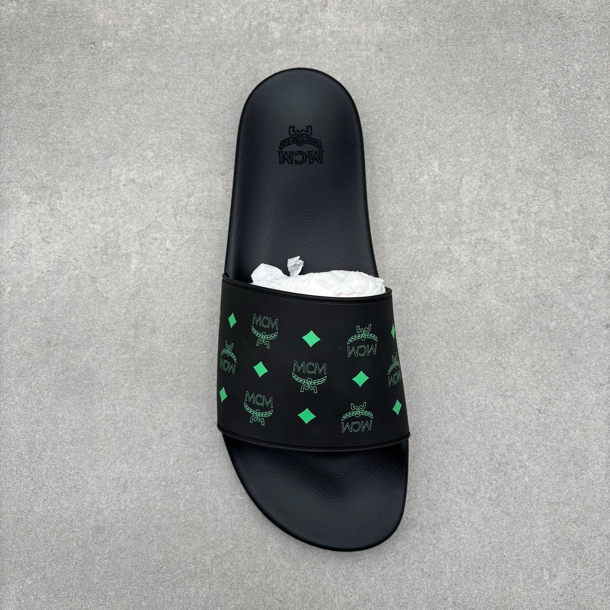 MCM Monogram Print Rubber Slides Black Splash Green — photo 5
