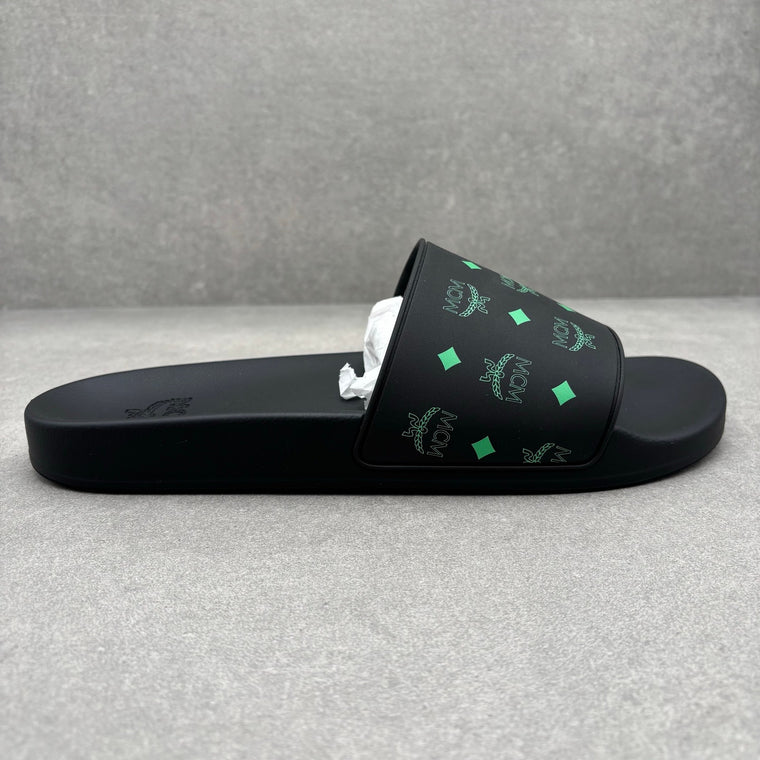 MCM Monogram Print Rubber Slides Black Splash Green — photo 2