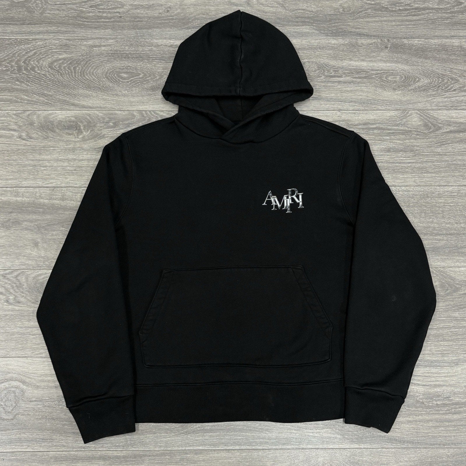 Amiri Staggered Logo Hoodie ' Black Silver ' | Size XL