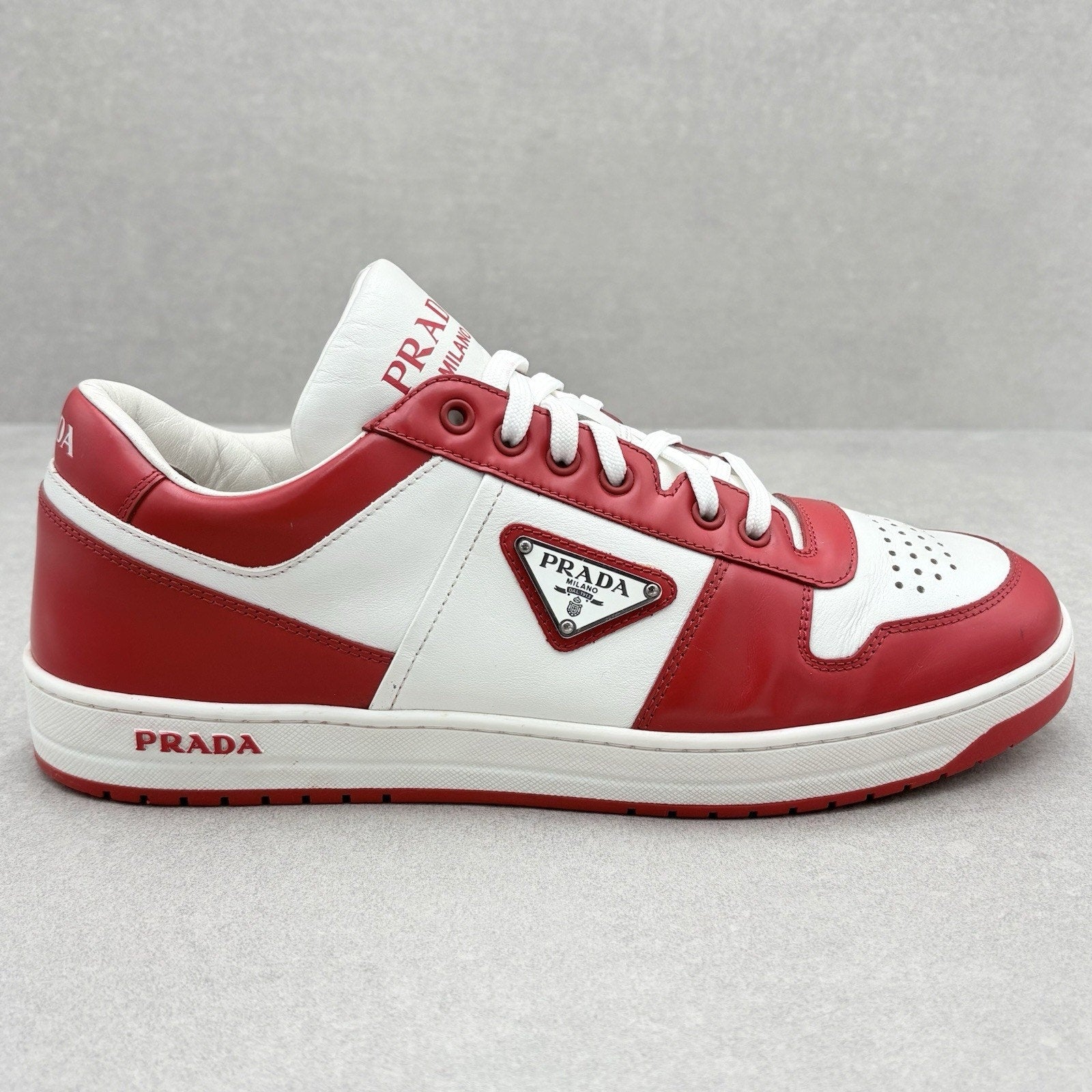 Prada Downtown Leather Sneakers ' White Lacquer Red ' | Size 7.5 UK (8.5 US)