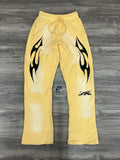Size Large - Hellstar Sweatpants Mens Yellow Fleece Lined Sportswear | GOOD COND