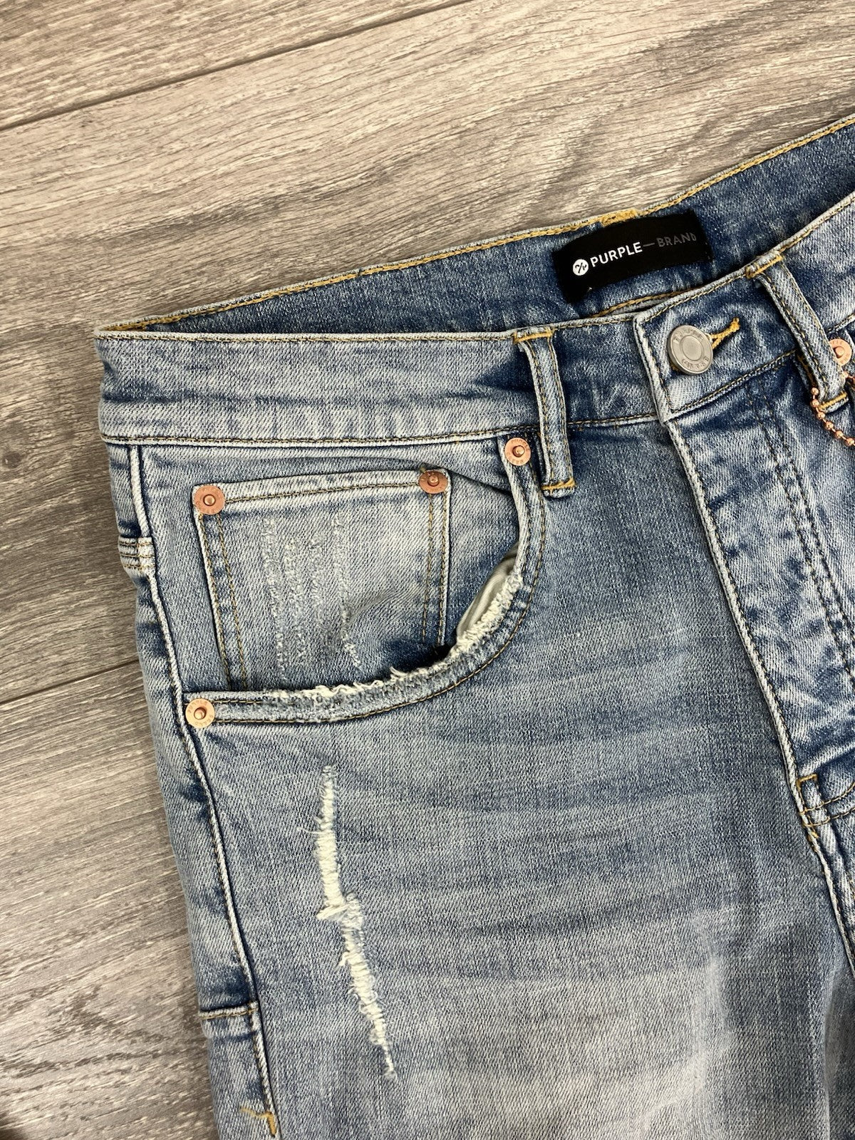 Size 28 - Purple Brand ' Light Indigo ' | Ripped-Knee | BRAND NEW!