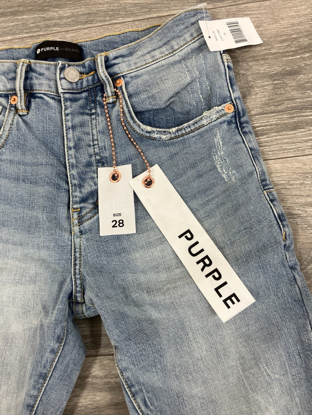 Size 28 - Purple Brand ' Light Indigo ' | Ripped-Knee | BRAND NEW!