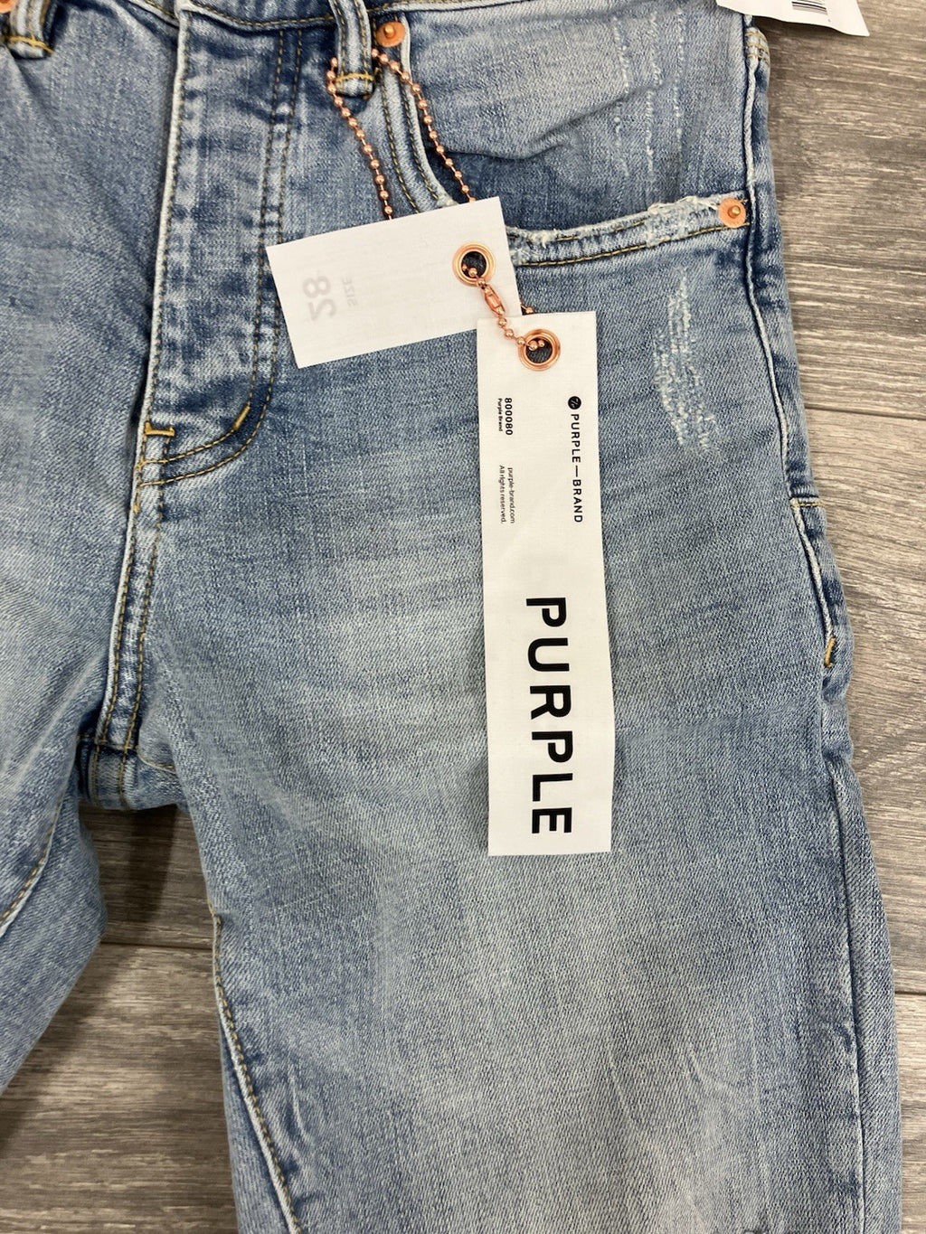 Size 28 - Purple Brand ' Light Indigo ' | Ripped-Knee | BRAND NEW!